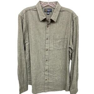 WALLIN Men's Gray Herringbone Button Down Long Sleeve Shirt Medium